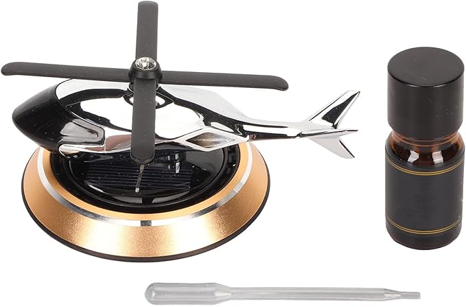 Solar Helicopter Air Freshener - Rotating Car Aroma Diffuser (Gold)