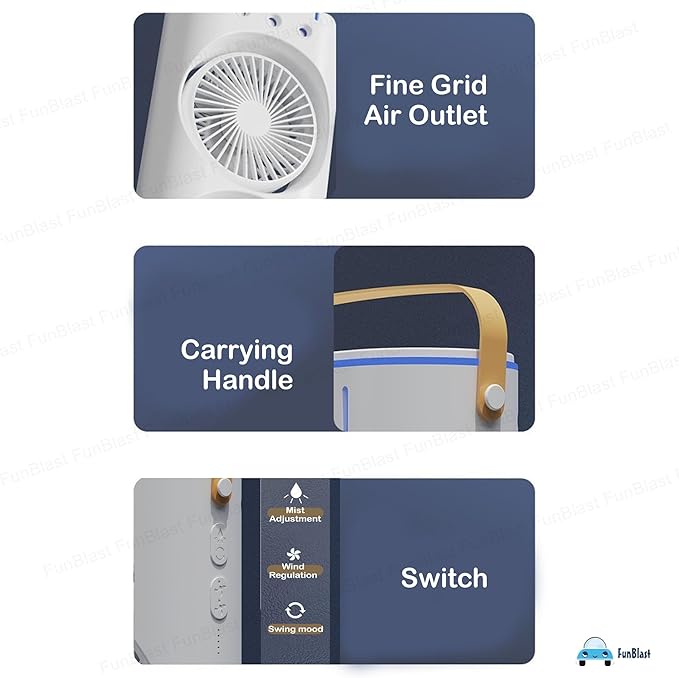 FunBlast Portable Fan – Double Ended Spray Fan, Desk Fan with Mist Spray, Travel Cooler Fan, Water Misting Fan, USB Rechargeable Mini Desktop Table Cooling Fan for Office, Mist Fan with Water Spray