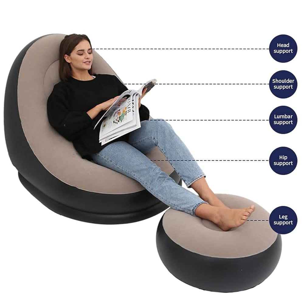 Inflatable Sofa - Inflatable Lounge Chairs 98 * 116 * 83cm|Air Couch Footrest 31 * 62cm, Lazy Necessity Furniture|Gaming|Reading & Movie Watching Lounger|Outdoor Travel Camping Picnic