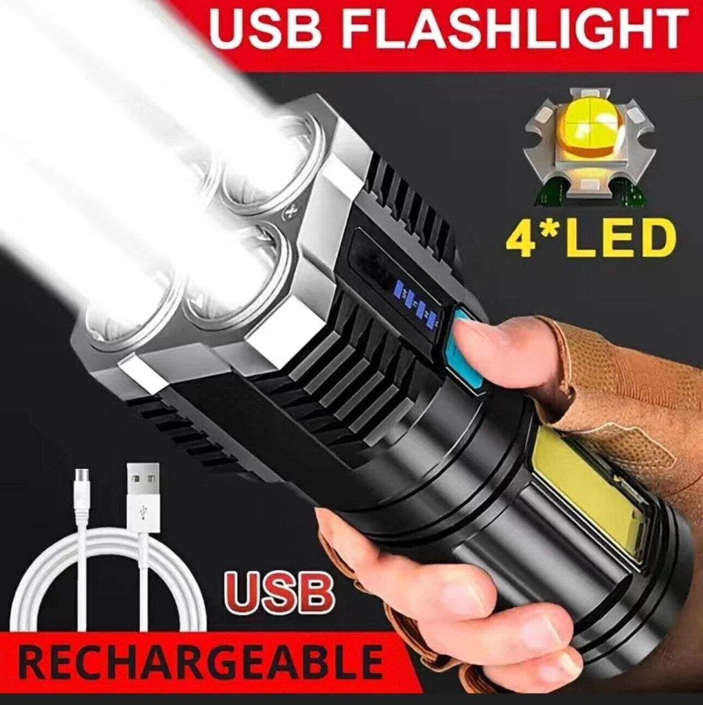 Share 4LED Flashlight USB Charging Portable Light, 4 Modes Super Waterproof Torch