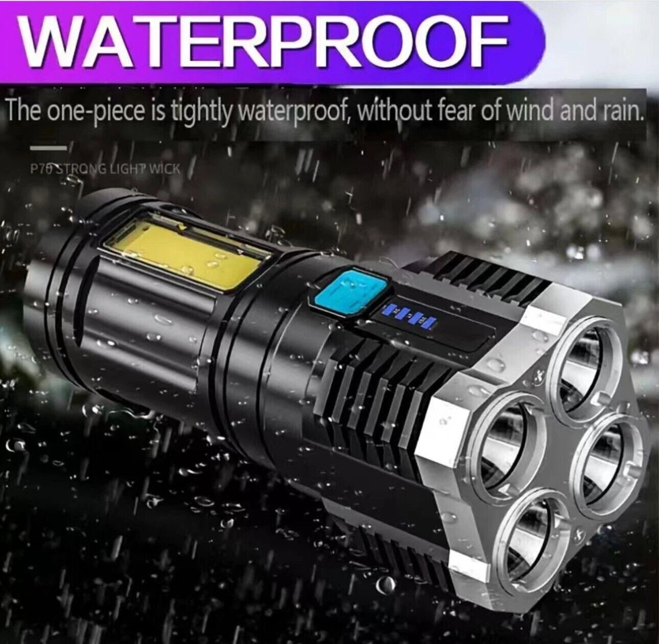 Share 4LED Flashlight USB Charging Portable Light, 4 Modes Super Waterproof Torch